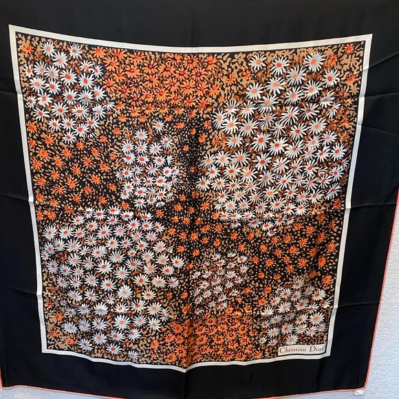 Dior Black and Orange Geometric Silk Scarf - Picture 1 of 4